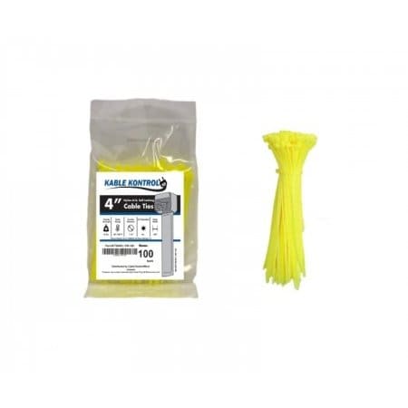 Kable Kontrol Cable Tie, 4 in L, 1 in Max Bundle Dia., Yellow, Nylon 6/6, 18 lb Strength, 100 PK CT504FL-YL-100